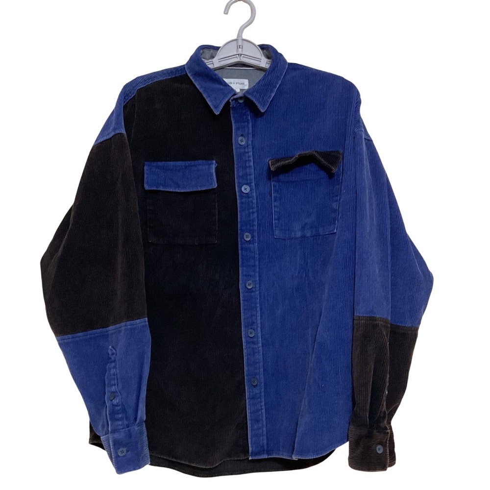 Sun + Stone Colorblock Corduroy Patchwork Button Up Shirt Men's Size M